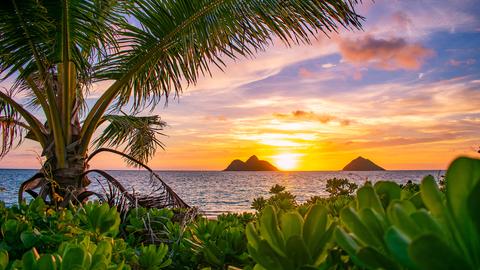 Ein traumhafter hawaiianischer Sonnenuntergang über dem Meer.