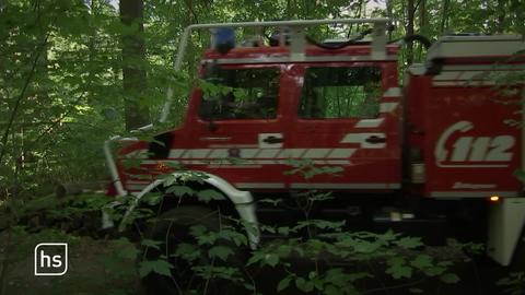 Feuerwehrauto fährt durch den Wald