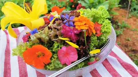 Salat mit essbaren Blüten