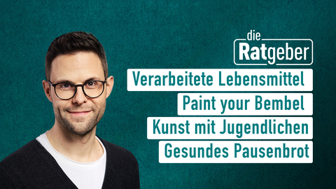 Moderator Kai Fischer mit den Themen der Sendung "Die Ratgeber" vom 11.09.2024: Verarbeitete Lebensmittel, Paint your Bembel, Kunst mit Jugendlichen, Gesundes Pausenbrot