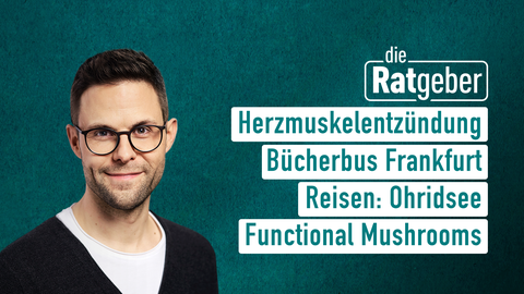 Moderator Kai Fischer sowie die Themen bei "Die Ratgeber" vom 05.11.2024: Hermuskelentzündung, Bücherbus Frankfurt, Reisen: Ohridsee, Functional Mushrooms