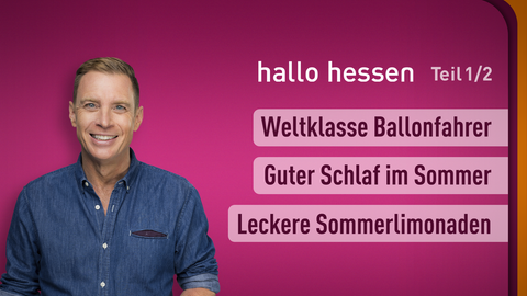 Moderator Jens Kölker sowie die Themen von "hallo hessen" am 03.07.2024: Weltklasse Ballonfahrer, Guter Schlaf im Sommer, Leckere Sommerlimonaden
