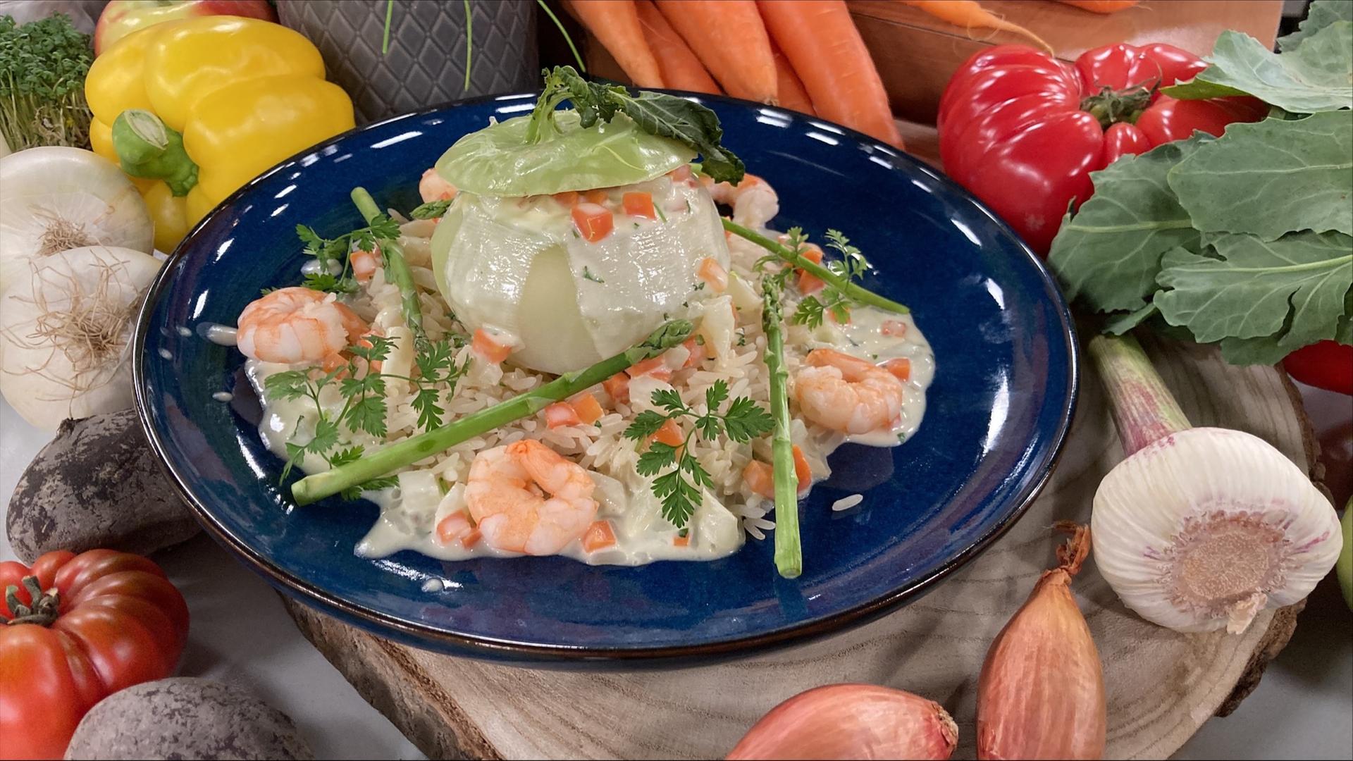 Rezept: Gefüllte Kohlrabi mit Shrimps und Reis | hr-fernsehen.de | Rezepte