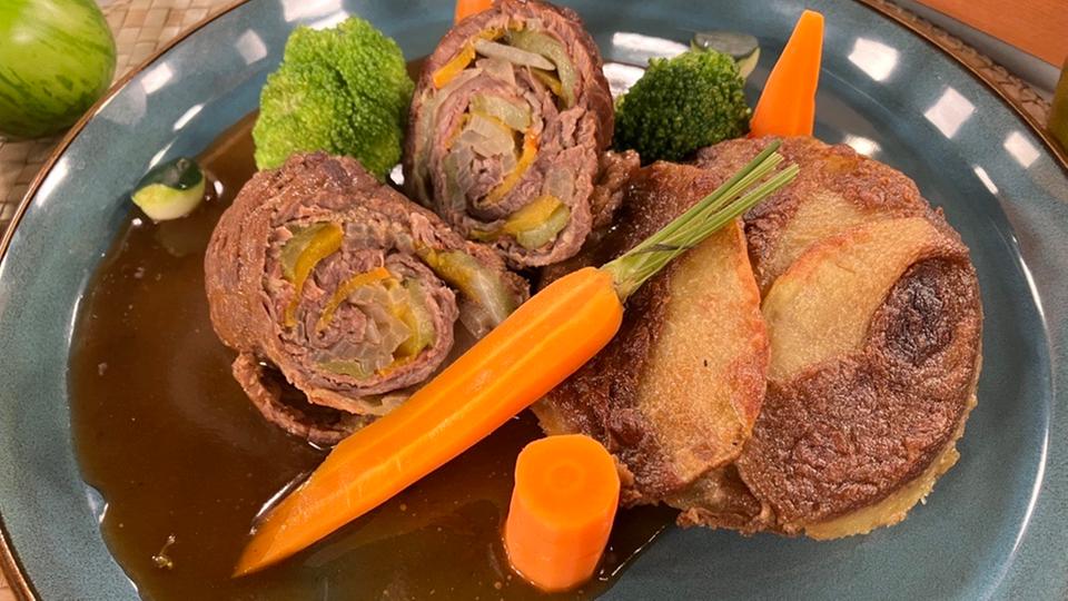 Rezept: Herbstliche Rinderroulade mit Steinpilz-Kartoffel-Gratin | hr ...