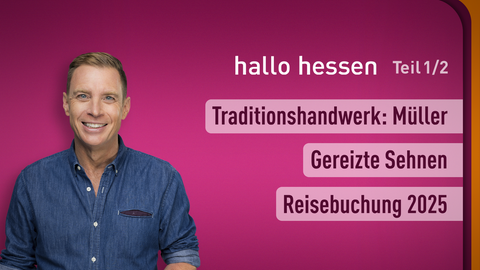 Moderator Jens Kölker sowie die Themen bei "hallo hessen" vom 06.11.2024: Traditionshandwerk: Müller, Gereizte Sehnen, Reisebuchung 2025