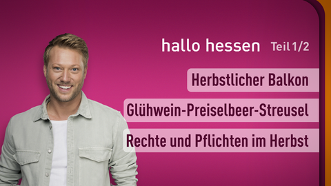 Moderator Jens Pflüger sowie die Themen bei "hallo hessen" am 21.11.2024: Herrbstlicher Balkon, Glühwein-Preiselbeer-Streusel, Rechte und Pflichten im Herbst