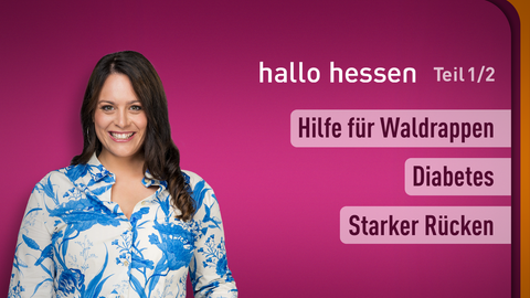 Moderatorin Leonie Koch sowie die Themen bei "hallo hessen" am 13.11.2024: Hilfe für Waldrappen, Diabetes, Starker Rücken 