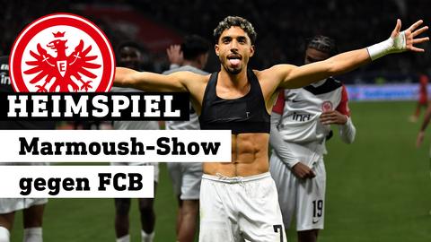 Der formstarke Stürmer Omar Marmoush strahlt ohne Trikot vor Freude nach dem 3:3-Unentschieden in der Nachspielzeit gegen Bayern München.