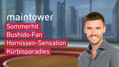 Moderator Marvin Fischer sowie die Themen bei "maintower" am 30.08.2024: Sommerhit, Bushido-Fan, Hornissen-Sensation, Kürbisparadies 