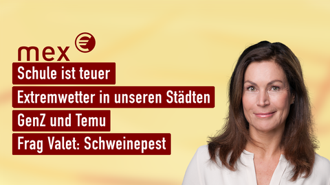 Moderatorin Claudia Schick sowie die Themen bei "mex" am 28.08.2024: Schule ist teuer, Extremwetter in unseren Städten, GenZ und Temu, Frag Valet: Schweinepest