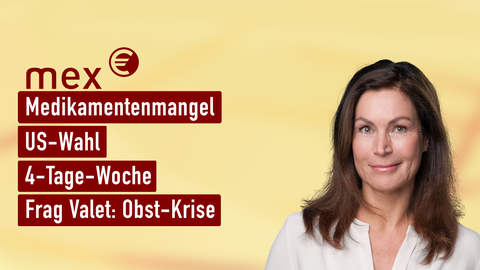 Moderatorin Claudia Schick sowie die Themen bei "mex" am 30.10.2024: Medikamentenmangel, US-Wahl, 4-Tage-Woche, Frag Valet: Obst-Krise