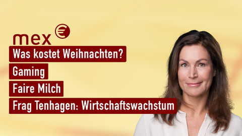 Moderatorin Claudia Schick sowie die Themen von "mex" am 18.12.2024: Was kostet Weihnachten?, Gaming, Faire Milch, Frag Tenhagen: Wirtschaftswachstum